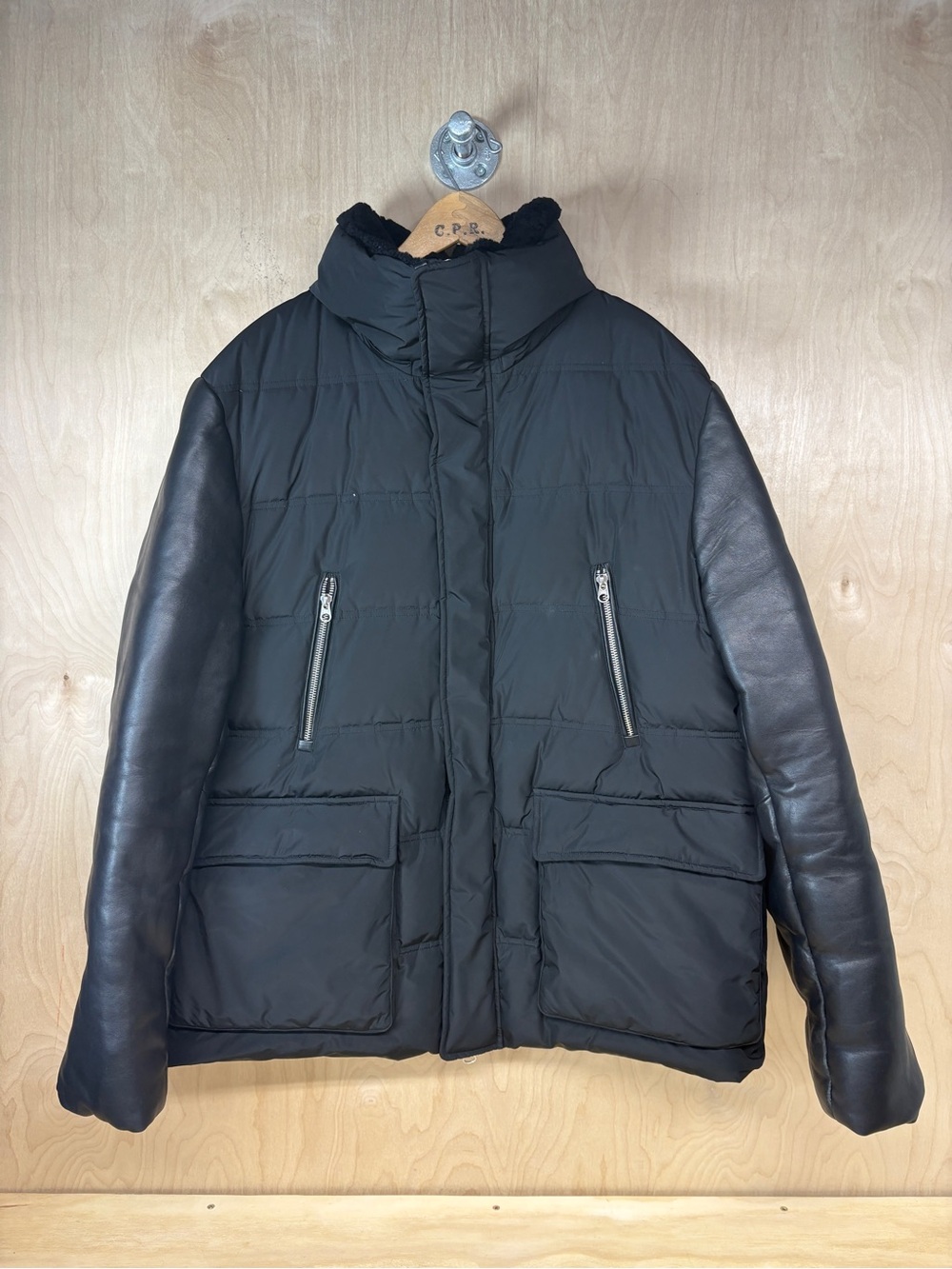 Mackage Black Puffer Jacket with Leather Sleeves